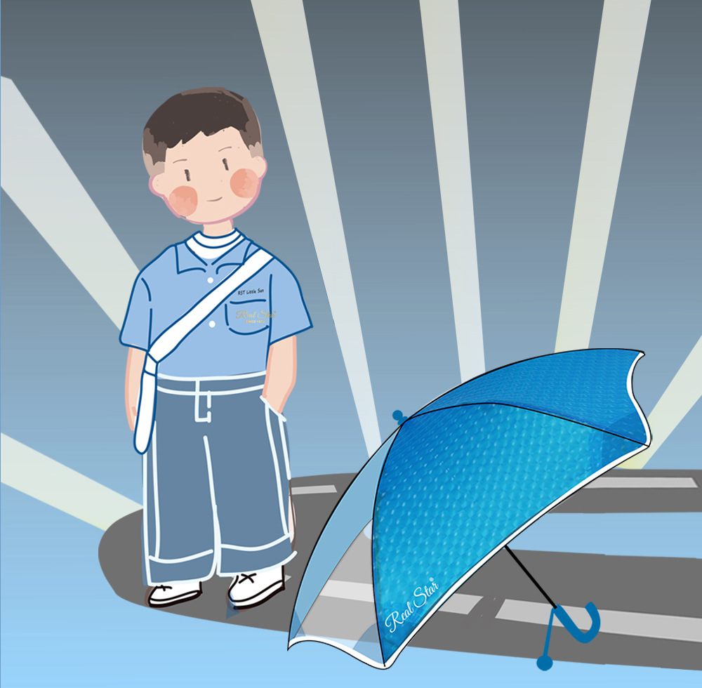 日韩儿童伞透明圆通带反光条雨伞手动推拉黄色伞架3D炫彩图案详情3