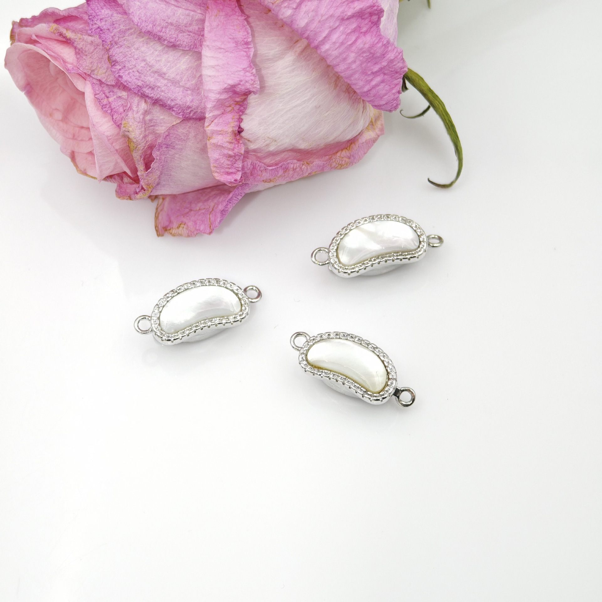 Pearl necklace, ingot clasp, cashew nuts, white scallops, diy accessories, handcrafted end connection clasp, bracelet, stick press clasp pic 4