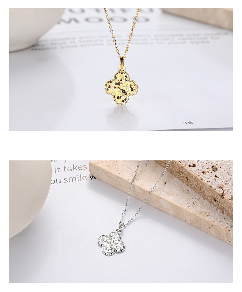 S925纯银韩版个性创意车花碎碎冰四叶草小红书同款项饰锁骨链详情4