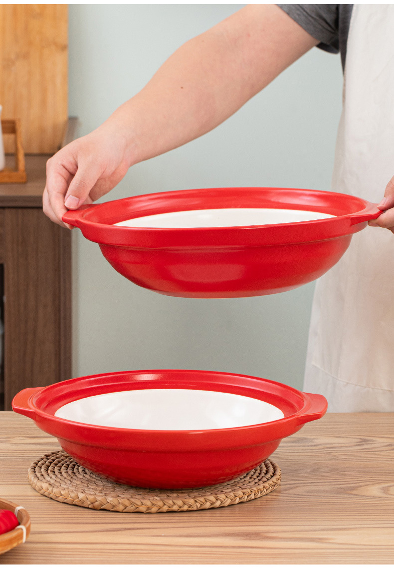 Red flat-bottomed shallow-mouthed clay pot for electric ceramic stove, high-temperature resistant commercial and household dry-burning crack-free 煲仔饭 ceramic stew pot pic 13