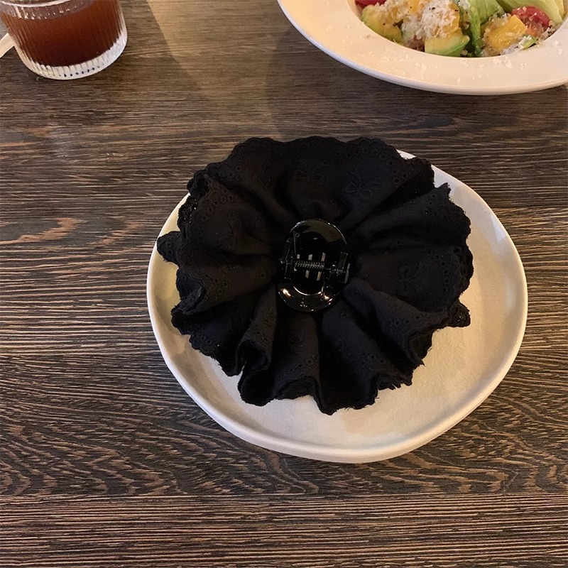 钟楚曦巴黎同款法式黑色蕾丝发抓头花抓夹女高级精致发夹鲨鱼夹子详情11