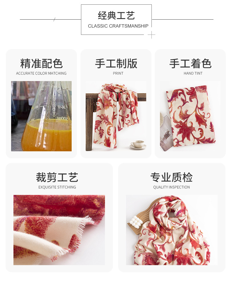 The new 2024 faux cashmere scarf, a winter floral shawl for women, and a warm scarf in the style of a national trend and elegant socialite pic 13