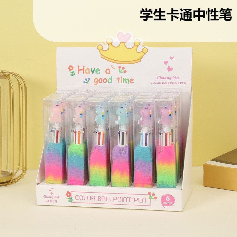 Cartoon cute dinosaur plush notebook pen, multi-color creative advertising gift pen, Korean version high appearance level ballpoint pen wholesale ballpoint pen pic 2