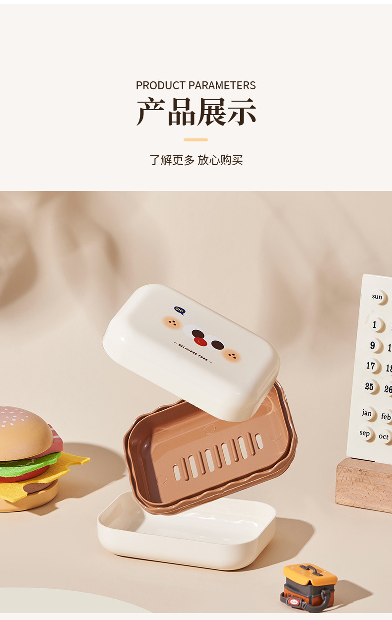 Soap box with lid, draining water, student dormitory bathroom, home bathroom, cartoon cute creative portable soap box pic 7