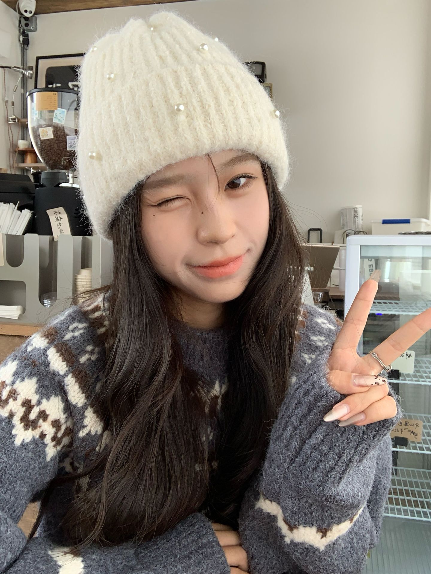 秋冬新款重工珍珠针织毛线帽女百搭护耳针织帽显脸小保暖包头冷帽详情1