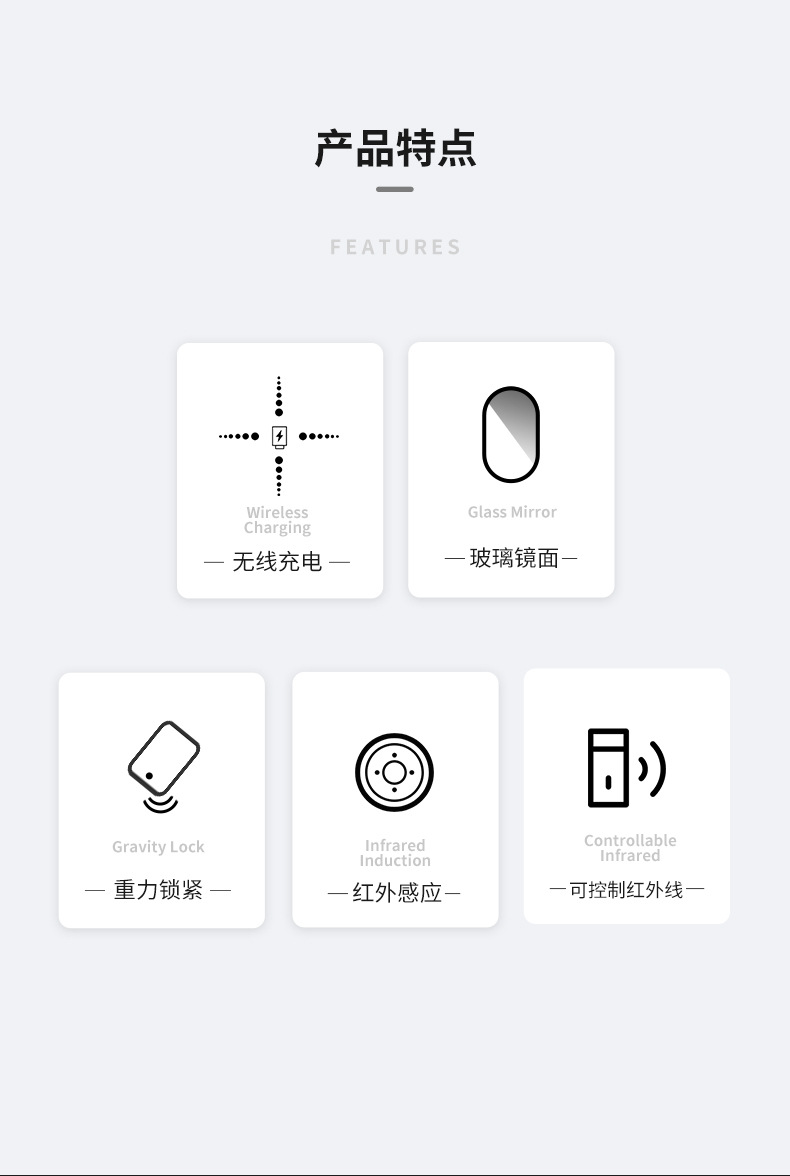 新款车载手机平板折叠磁吸支架无线充15W红外感应跨境适用详情12