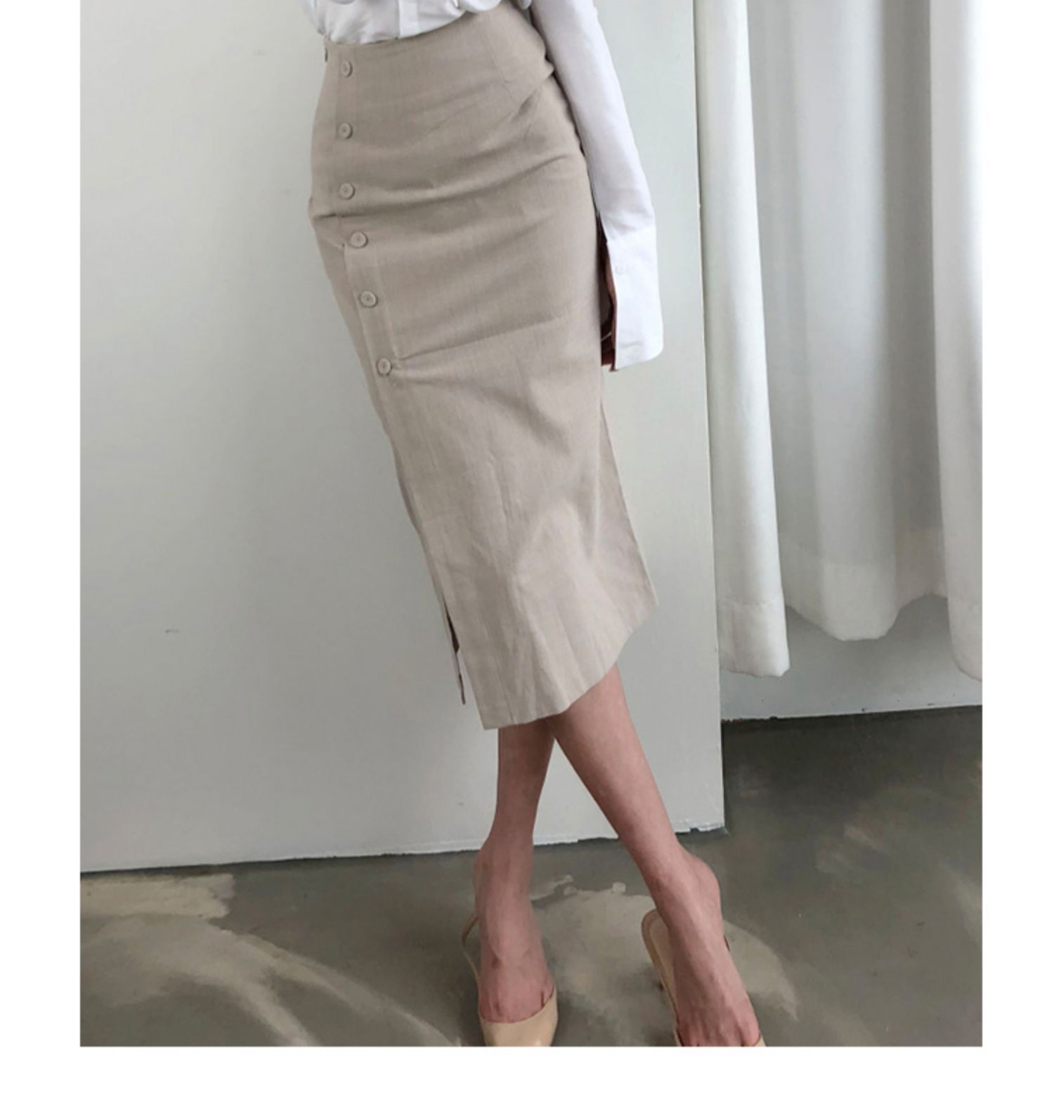 棉麻开叉半身裙女2025新款高腰垂感半裙小个子气质中长一步包臀裙详情20