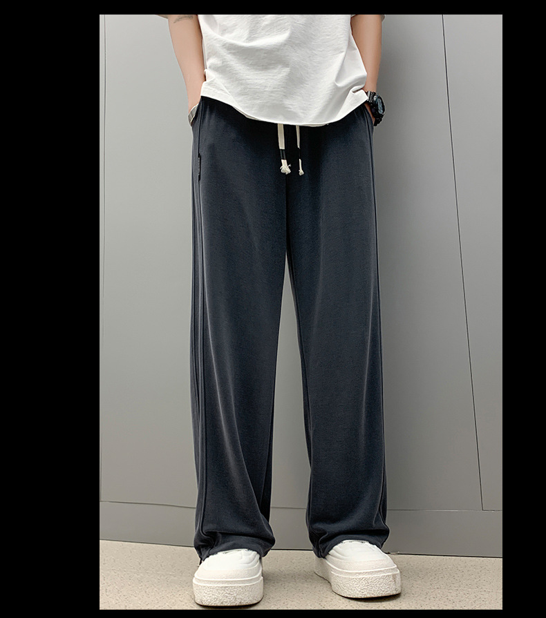 铜氨丝裤子男新款夏季冰丝垂感休闲裤宽松抽绳运动裤男士直筒长裤详情11