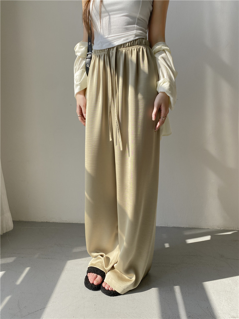 高腰松紧纵享丝滑珠光仿醋酸阔腿质感冰丝抽绳凉凉裤宽松阔腿裤女详情28