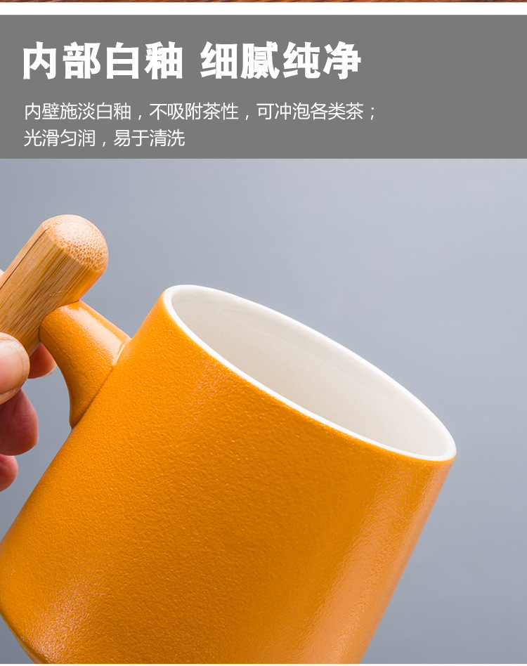 木柄陶瓷杯马克杯带盖咖啡杯创意水杯文创企业礼品广告定 制LOGO详情14
