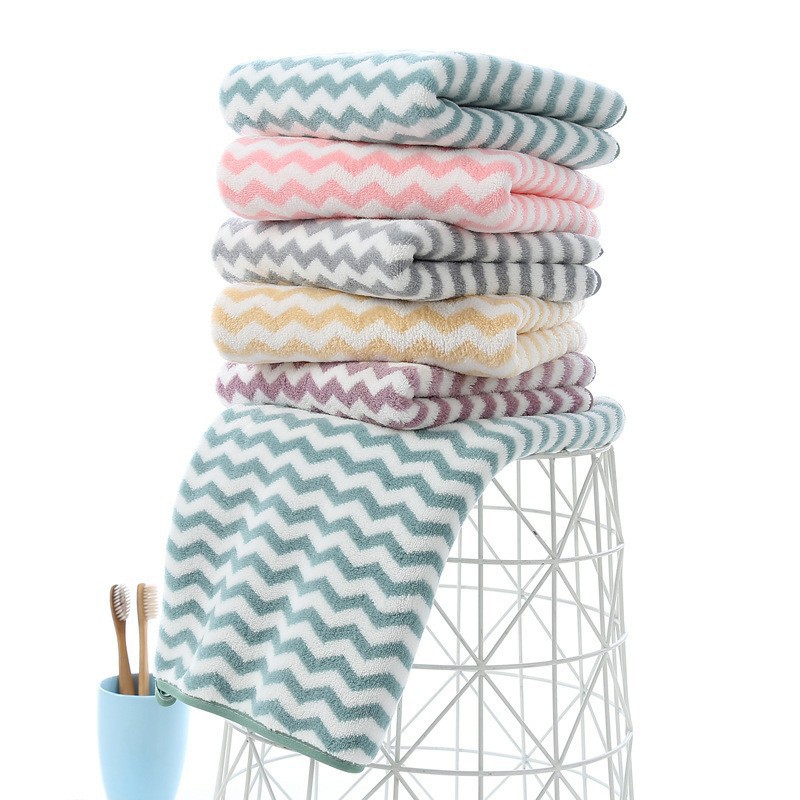 【 Chi Jia 】 Factory wholesale water ripple coral fleece 35*75CM large towel, soft and absorbent LOGO pic 1