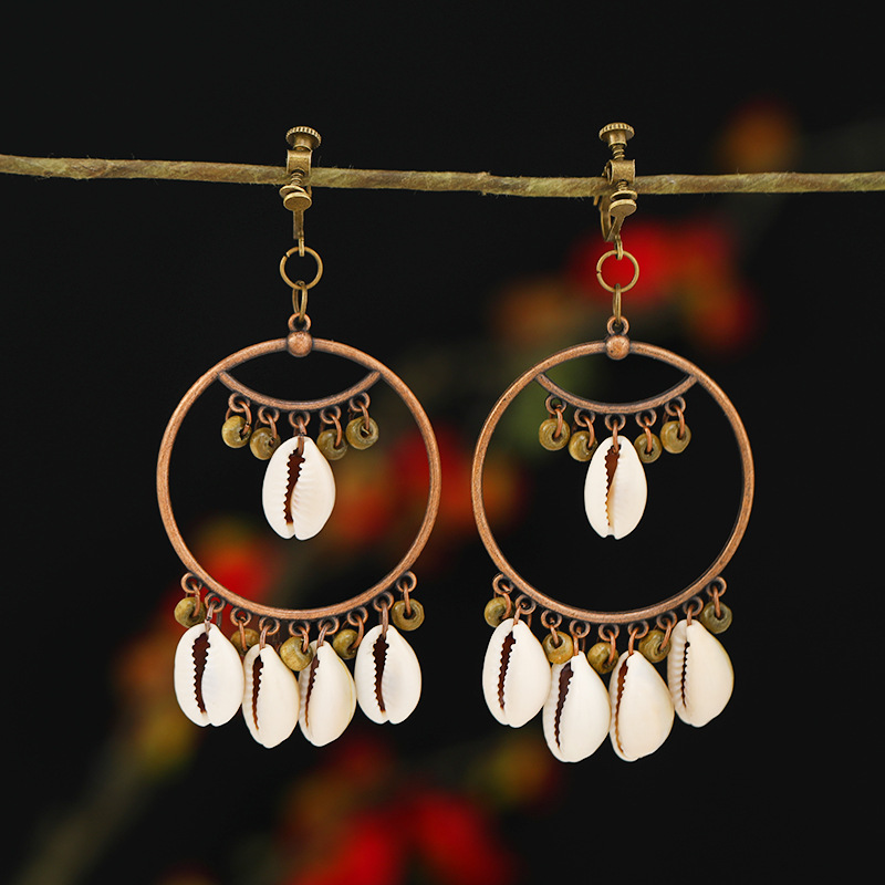 螺旋无痛耳夹女民族风复古长款流苏耳坠波西米亚耳环无耳洞耳饰品详情9