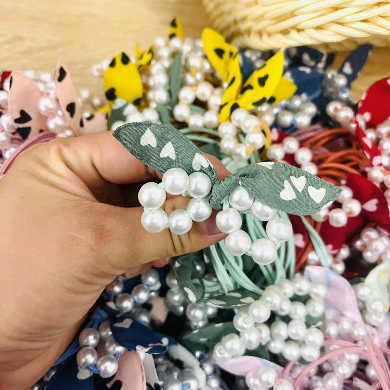 40 # hair tie, pearl rabbit ears, one-yuan rubber band hair tie, pearl rabbit ears hair tie, popular hair accessories, street stalls, street accessories supply, one-yuan supply pic 3