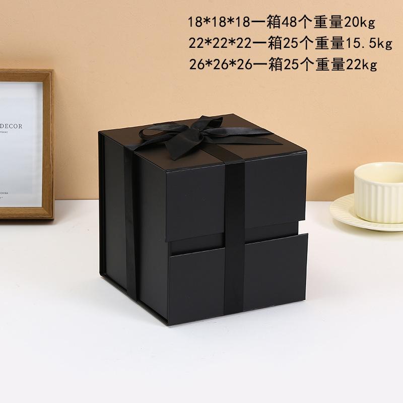 跨境外贸正方形折叠礼盒创意礼品盒大中小号磁铁翻盖丝带折叠盒一片式礼物盒详情11