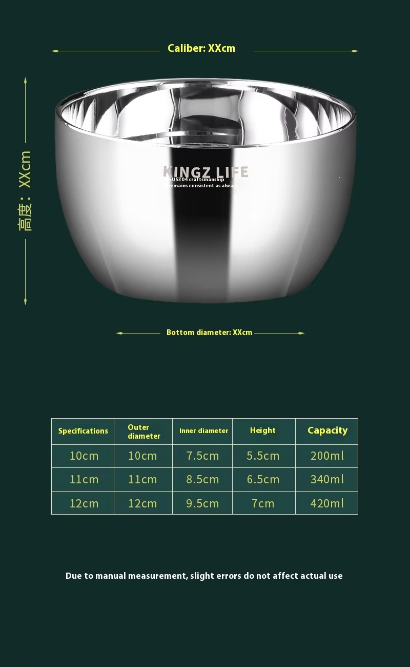 304 thickened stainless steel double-layer soup bowl, heat-resistant, dishwasher washable, environmentally friendly household kitchenware pic 12