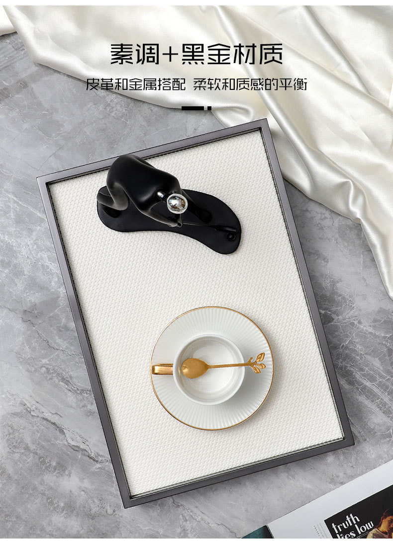 Italian simple and high-end leather tray, home decoration storage tray, round aromatherapy display tray, metal lacquered tray pic 9