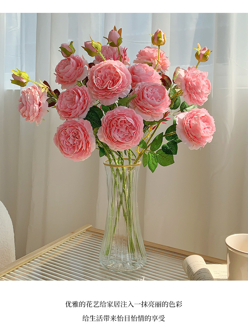 高级感逼真仿真玫瑰花假花绢花洋牡丹花束餐桌摆设客厅婚庆装饰花详情8