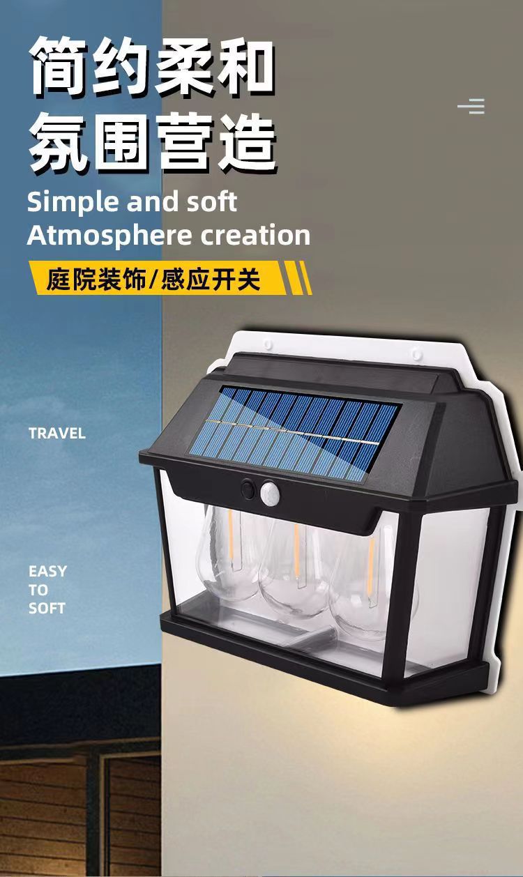 跨境新款彩光户外防水钨丝壁灯庭院照明感应灯花园小夜灯太阳能灯详情4