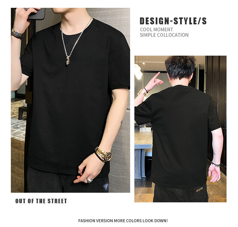 Pure cotton short-sleeved T-shirt for men, Hong Kong-style loose T-shirt, small drop shoulder, combed cotton, oversized, high-quality solid color base pic 15