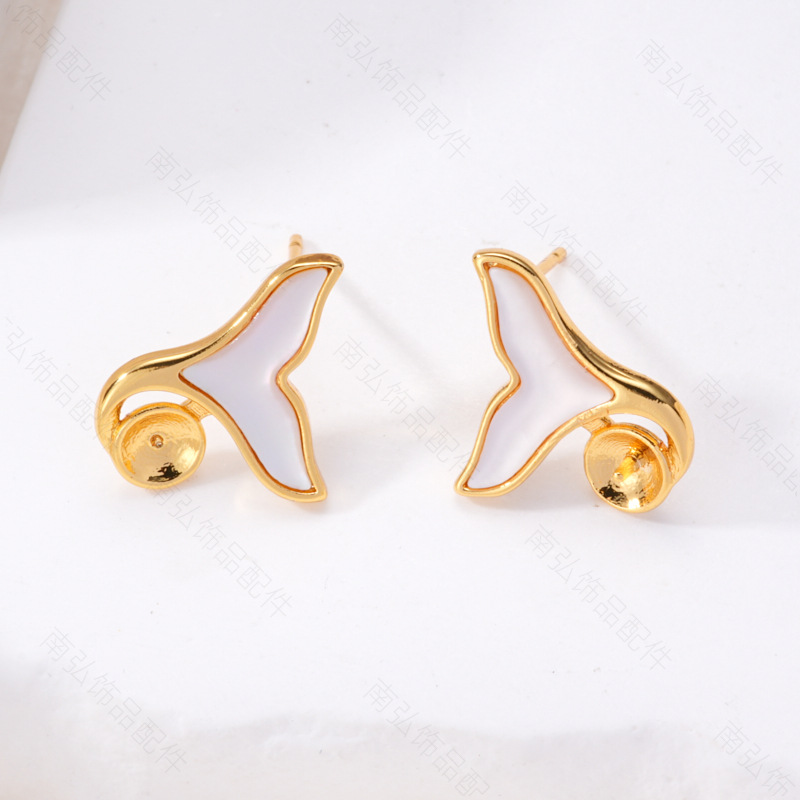 Pearl ring, earneedle pendant, micro-inlaid three-piece set, hollow setting, beauty fish tail, oil-dripping, crushed shell, retro DIY, light luxury pic 6