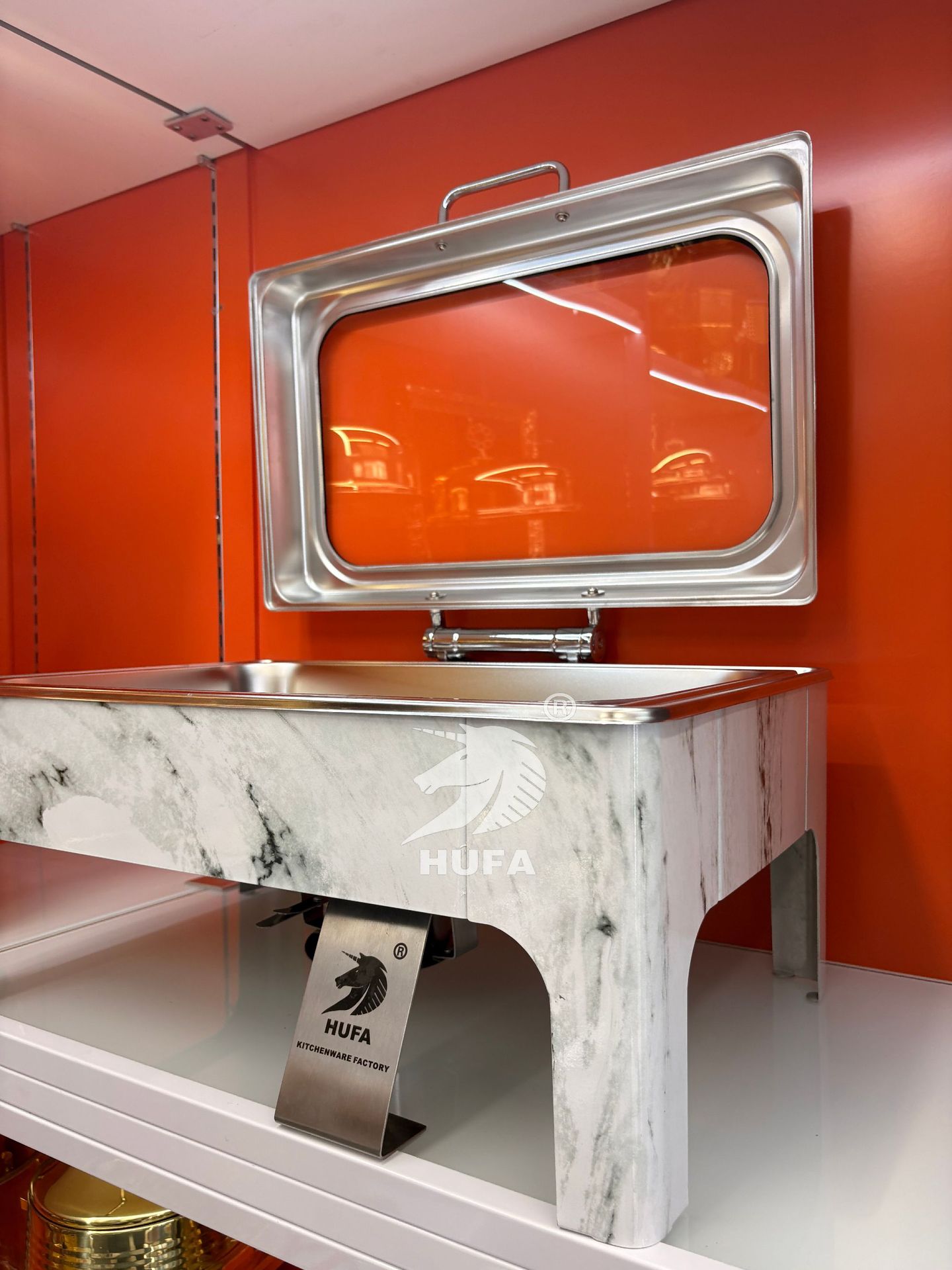 跨境自助餐炉不锈钢长方形翻盖保温炉大透视酒店餐厅布菲炉家用详情5