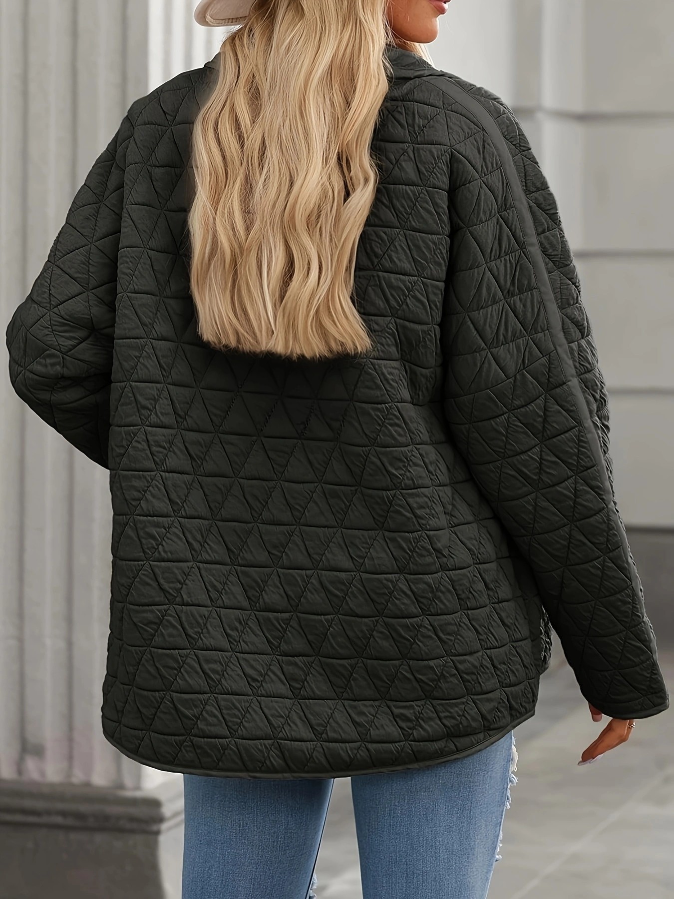 Cross-border cross-border foreign trade wholesale 2025 autumn/Winter new style European and American style quilted thread decorated simple solid color round neck loose cotton-padded jacket pic 20