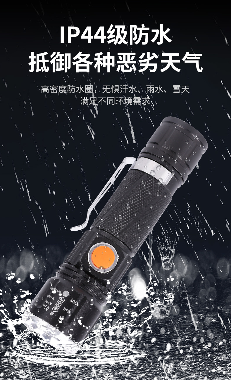 跨境P50内置锂电手电筒强光远射尾部磁铁隐藏USB直充户外便携家用详情8