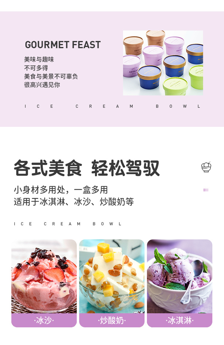 Thickened disposable ice cream paper cups with LIDS, ice cream cups with stir-fried yogurt packaging boxes, custom-made paper bowls for commercial use, customizable pic 6