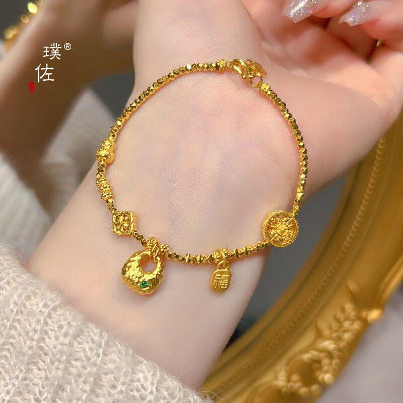 金店同款沙金锤纹金坨手链女新款古法碎金子高级手串送女友礼物详情5