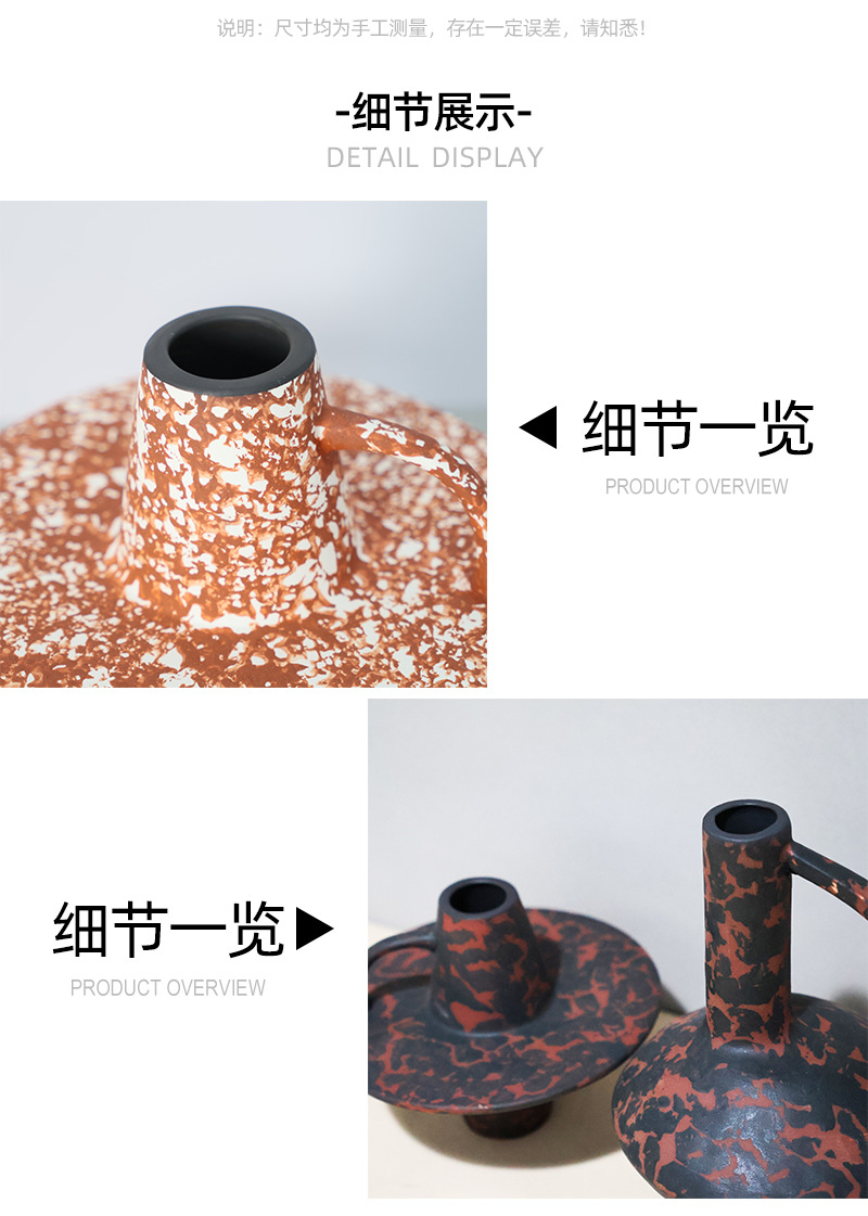 2026 Ceramic vases, niche designer, creative flower arrangement decorations for hotel model rooms, retro home ornaments for homestays pic 3