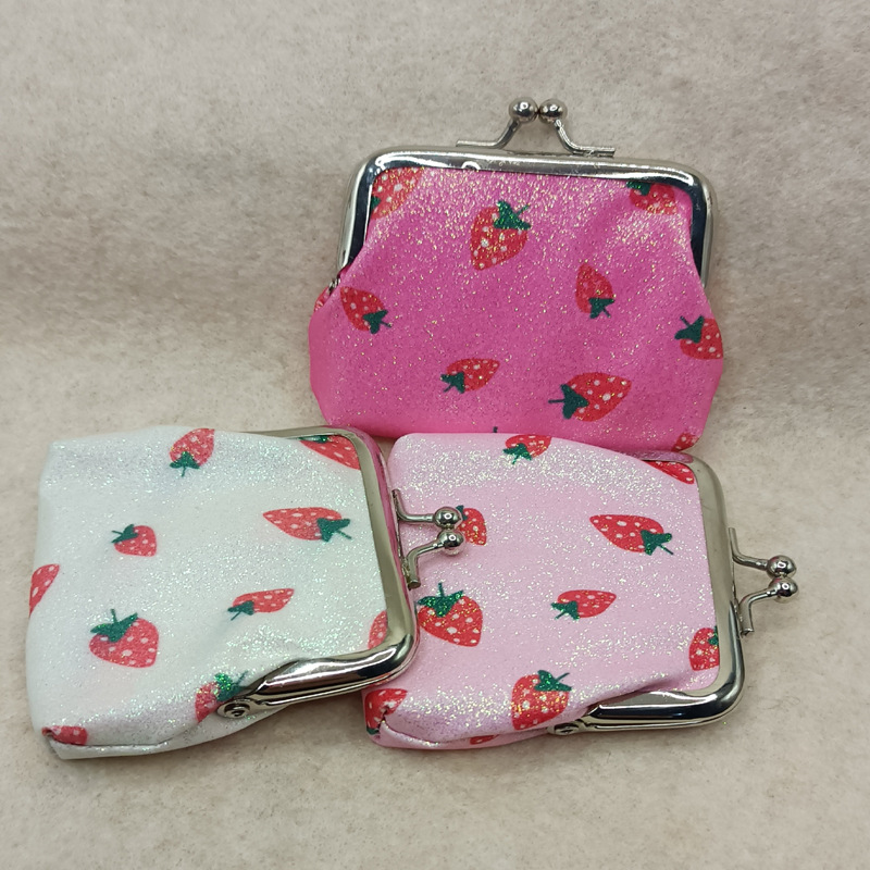 新款 3寸格利特金粉 印花草莓零钱包硬币包 手拿短款口红收纳包详情10