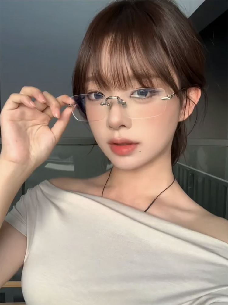 2025春季新款柳智敏同款无框眼镜女清冷高智感无边框御姐可配近视详情6