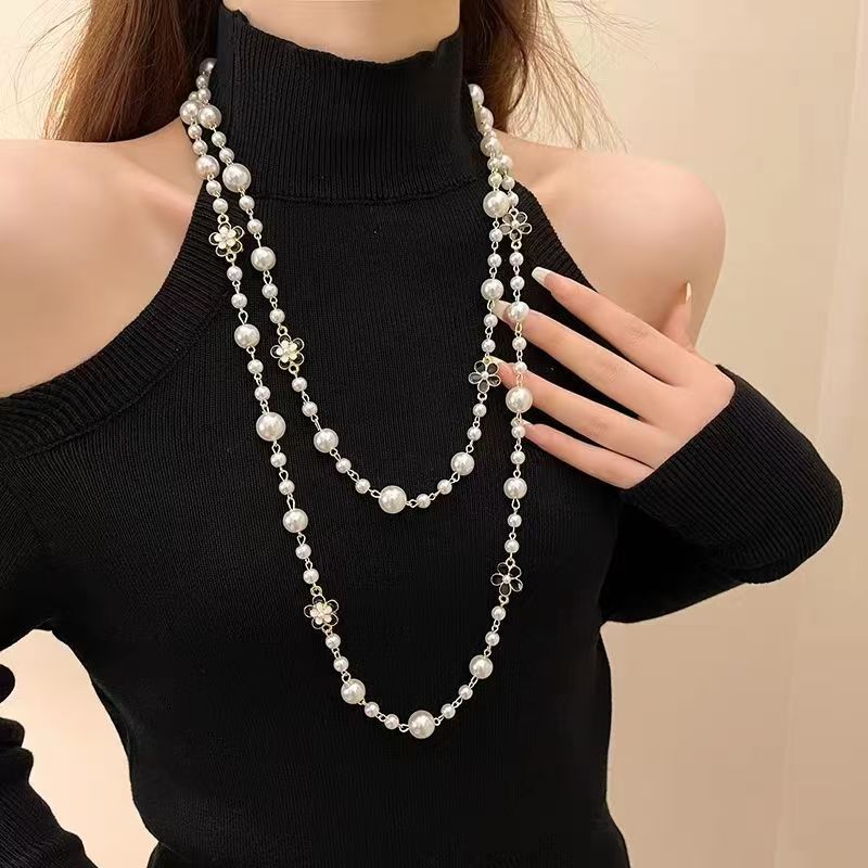 韩版新娘多层珍珠项链毛衣链长款名媛赫本同款婚纱旗袍项链配饰女详情10