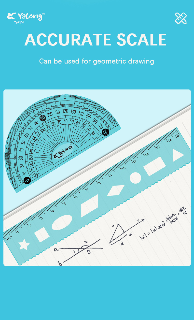 Yalong Cross-border wholesale flexible rulers, student stationery, geometric rulers 15 cm, plastic in multiple sizes, 4 pieces ruler sleeves pic 3