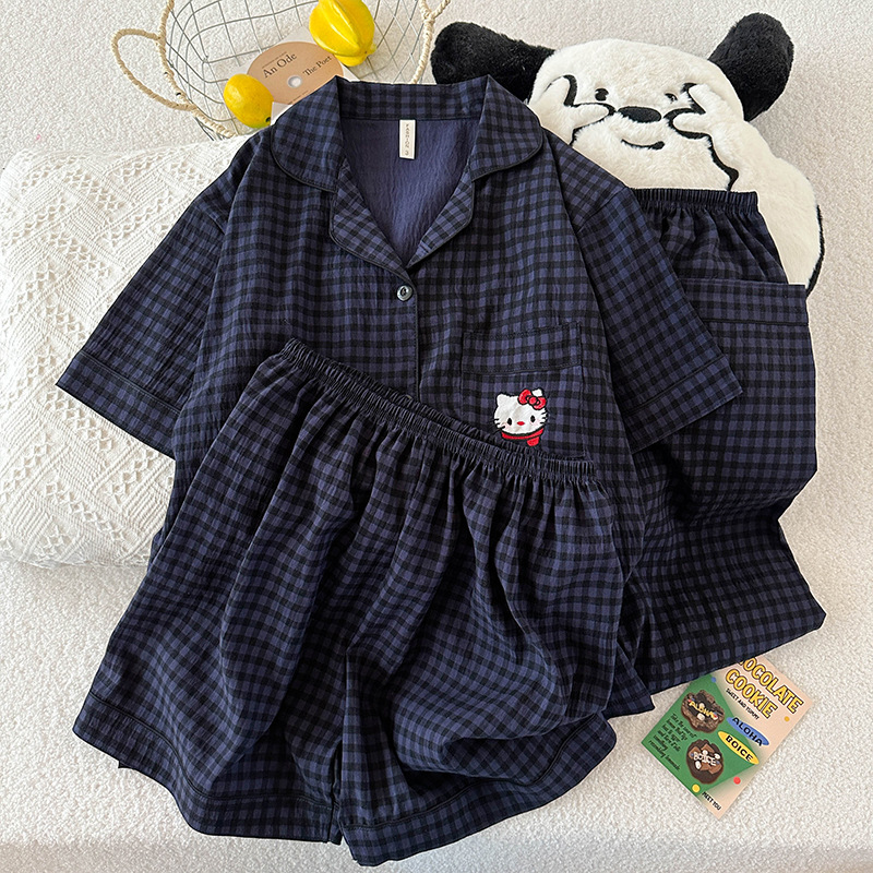 三件套-夏季新款女睡衣云朵棉短袖长裤甜美卡通家居服套装直播款详情29