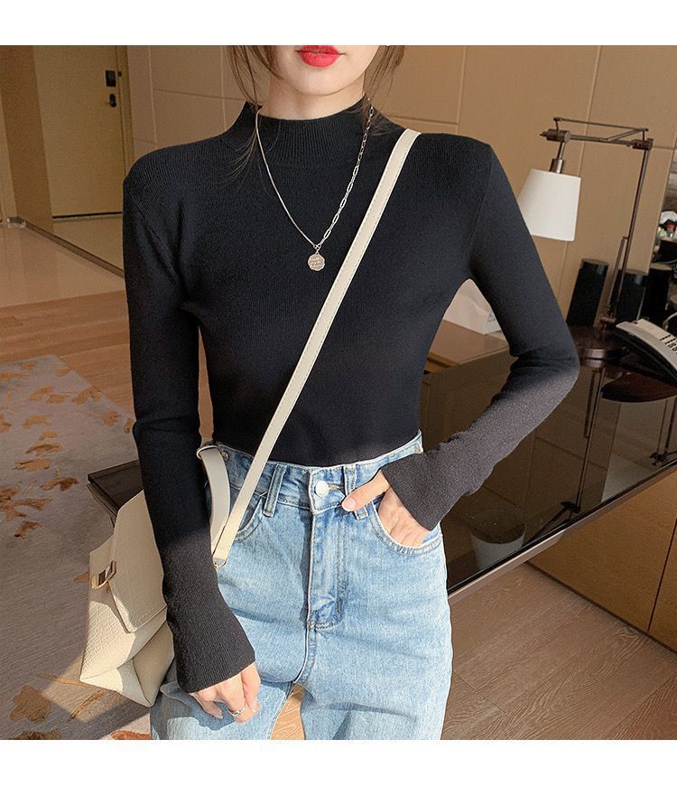 The semi-high-neck sweater is a new style for women in 2025. It can be paired with a knitted base layer for a slimming and form-fitting long-sleeved, versatile and stylish top pic 10