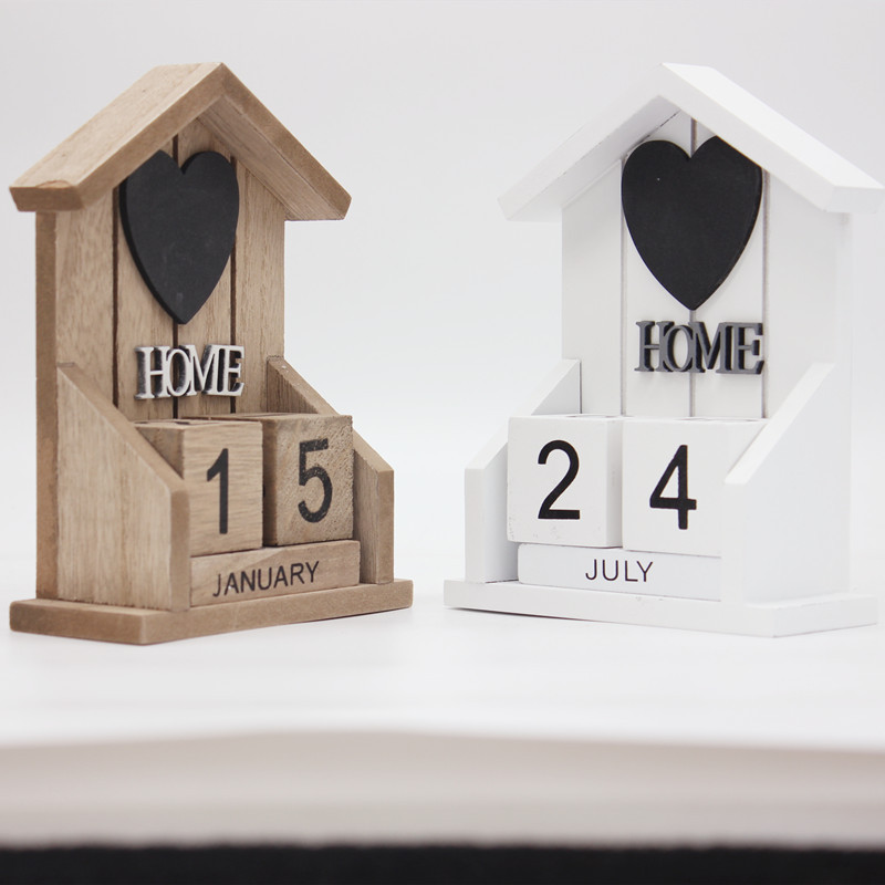 复古作旧古典风格小房屋HOME木质日历创意摆件家居装饰工艺品礼品木雕根雕详情9