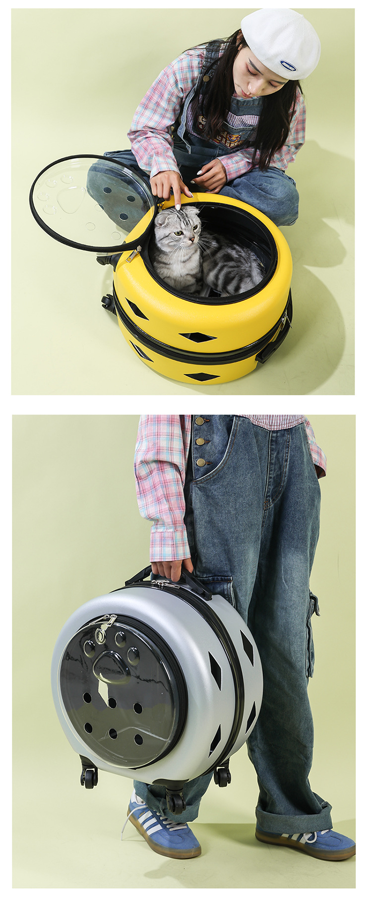 Pet trolley case, cat bag, portable trolley for going out, space capsule, transparent cat suitcase, cat trolley case pic 19