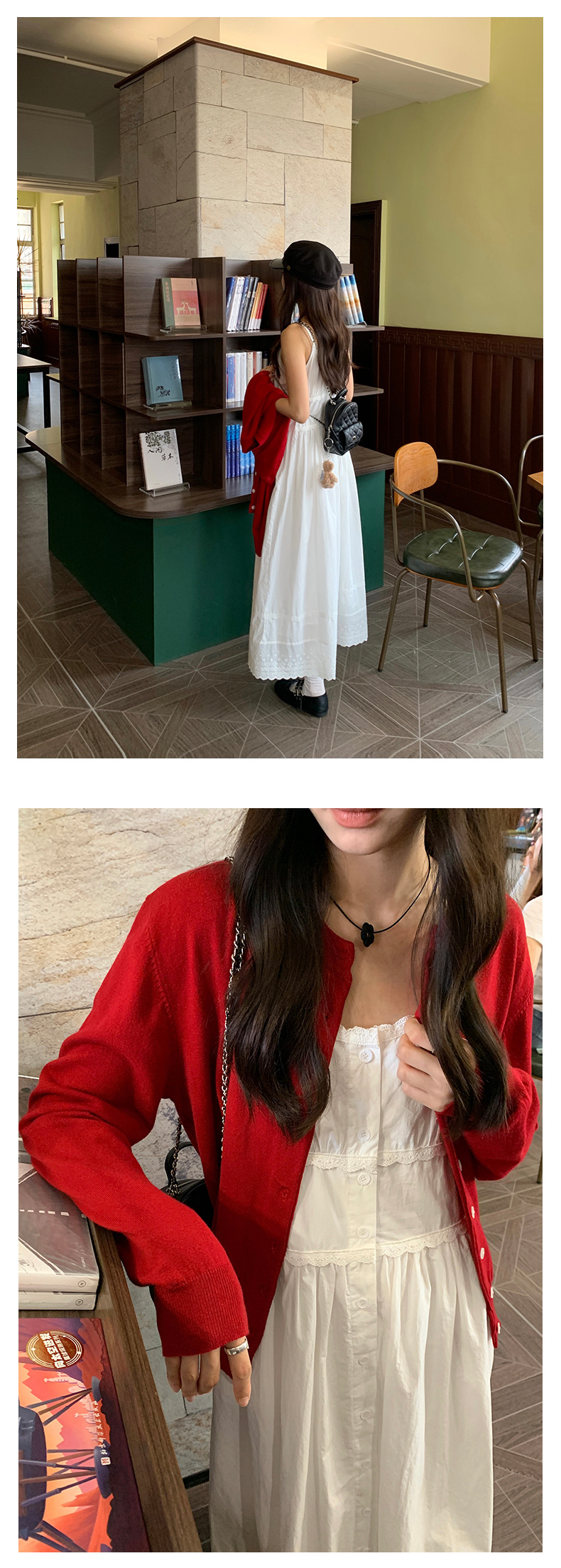 黄峥法式高腰花边吊带连衣裙女2024早秋宽松显瘦无袖长裙143LH576详情21