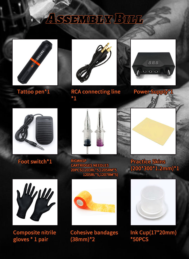 shanilak 1003-97 new tattoo pen set in stock, tattoo machine power motor integrated needle tattoo combination pic 2