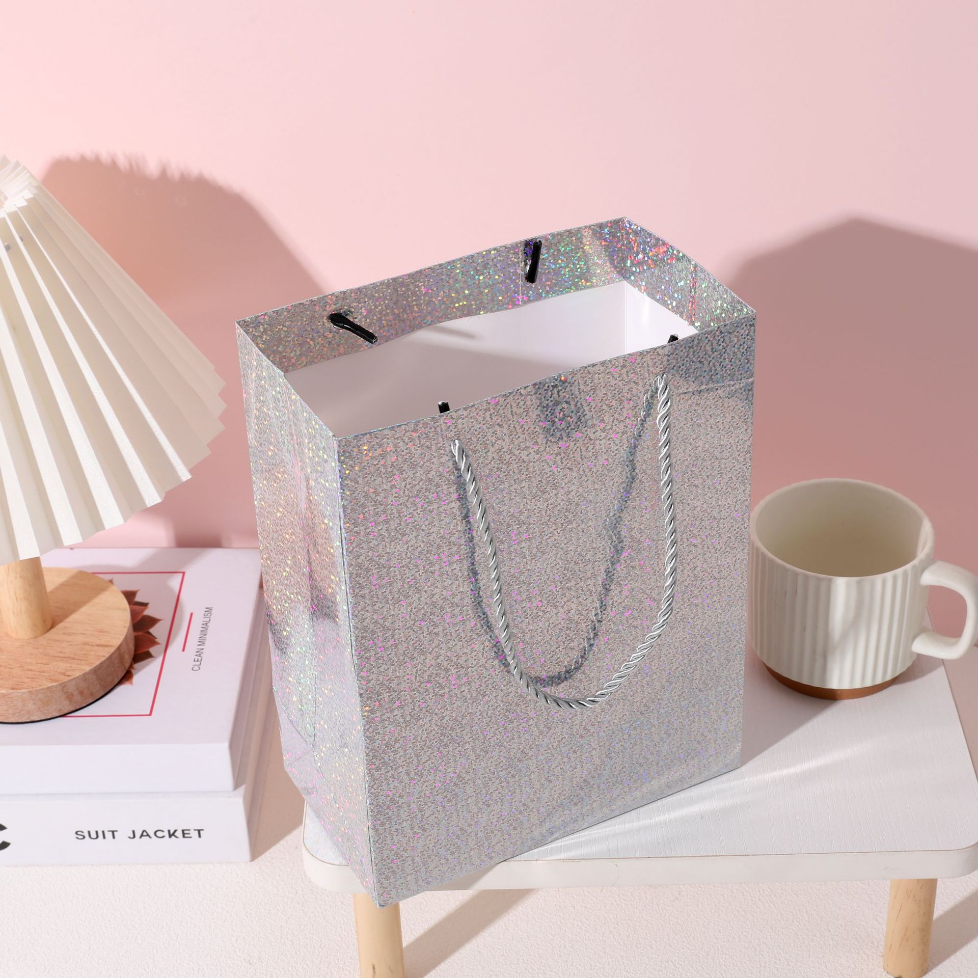 定制小清新花朵手提袋镭射礼品袋高级感可印logo彩色礼物包装袋子详情2