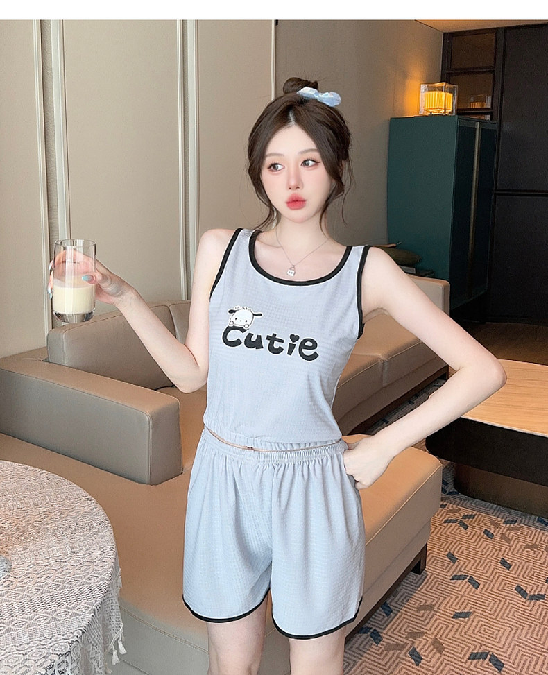 带胸垫睡衣女春秋长袖四件套夏季吊带背心可爱卡通2024新款家居服详情28