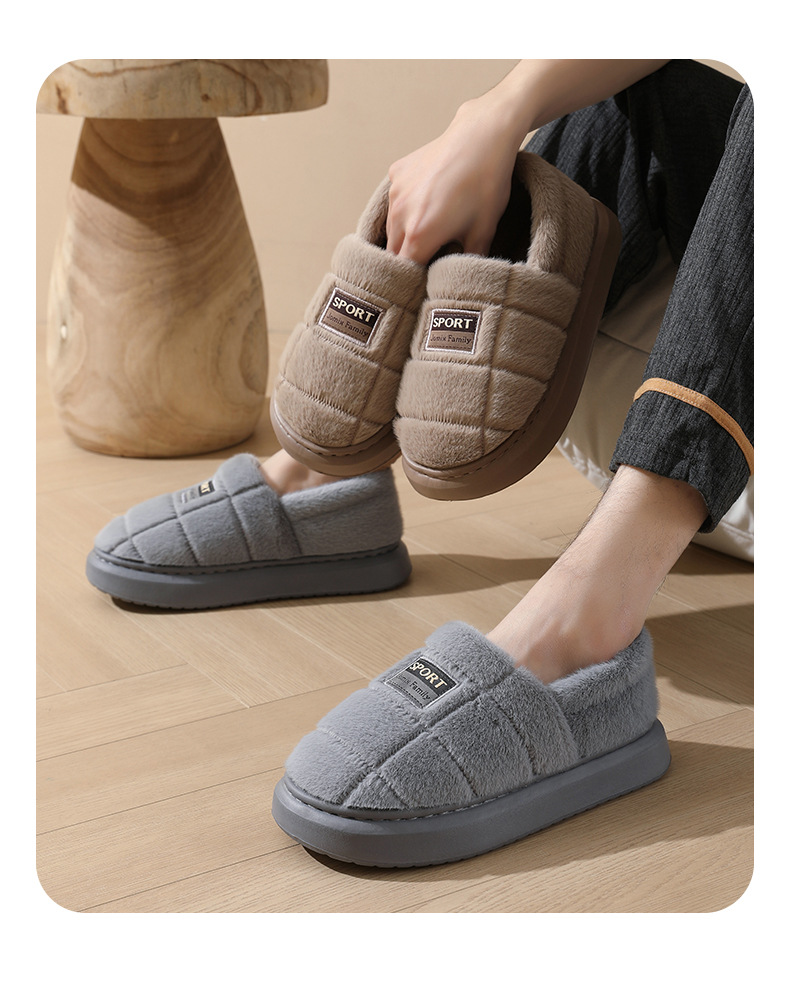 Zapatos de algodón de felpa más tamaño bolsa de talón zapatillas de algodón para hombres invierno interior hogar antideslizante plataforma extendida zapatos de algodón al por mayor pic 12