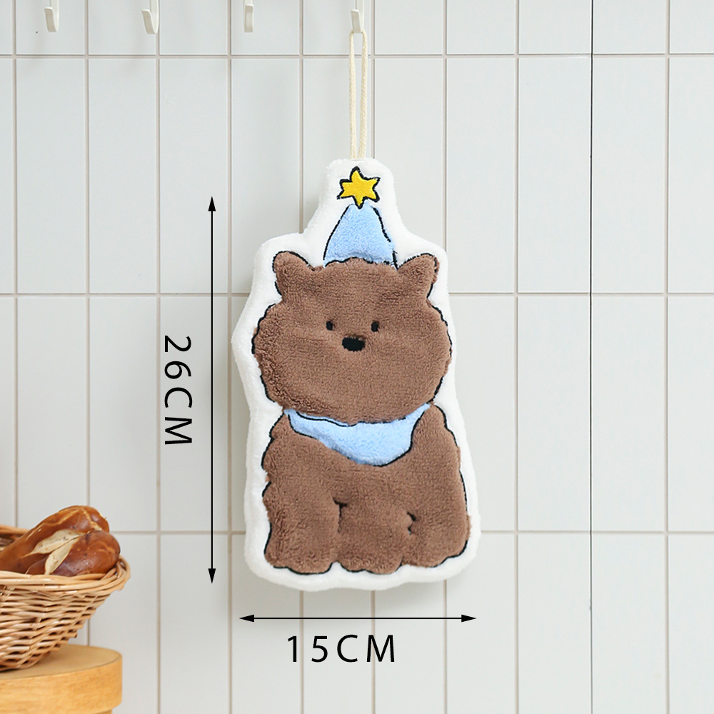 版权可挂式加厚超强吸水可爱卡通擦手巾珊瑚绒小方巾厨房浴室两用详情3