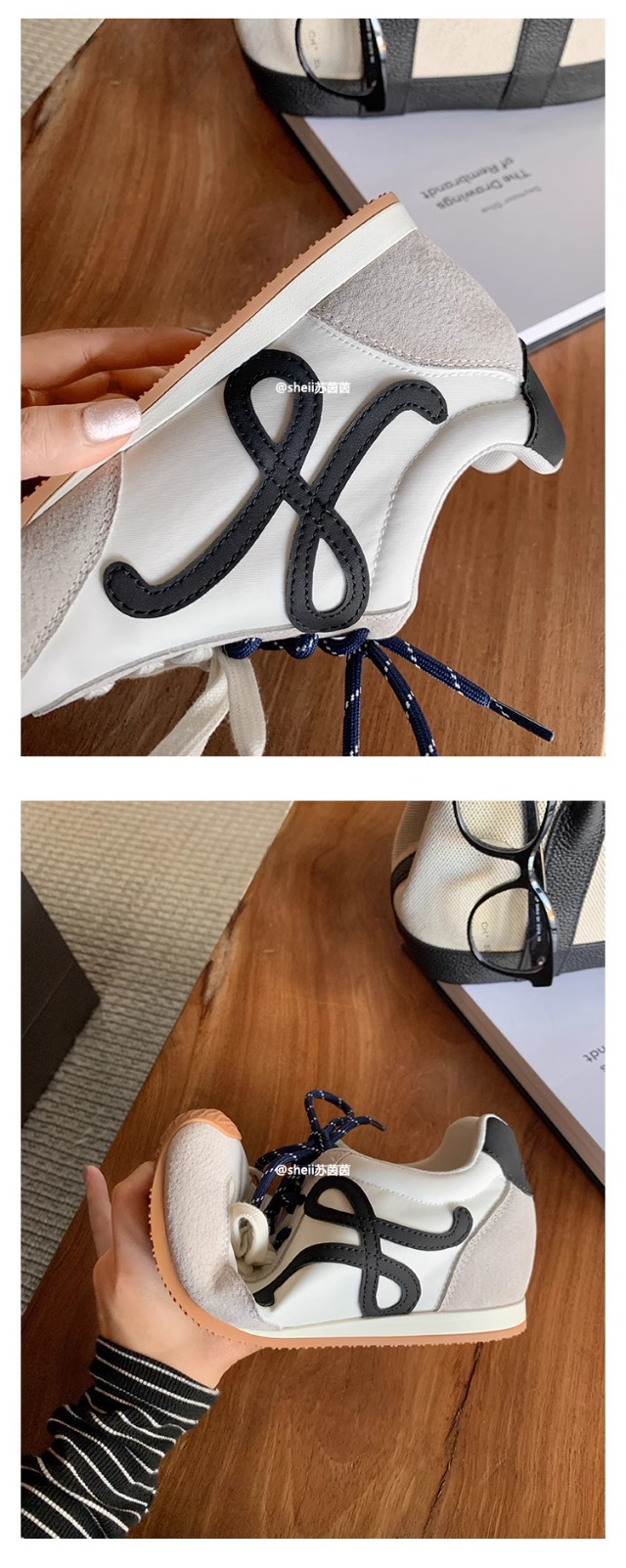 苏茵茵同款7cm内增高版~复古小歪头鸳鸯鞋带休闲鞋德训鞋女阿甘鞋详情6