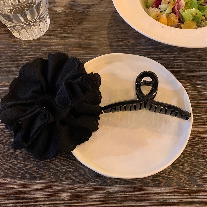 钟楚曦巴黎同款法式黑色蕾丝发抓头花抓夹女高级精致发夹鲨鱼夹子详情10