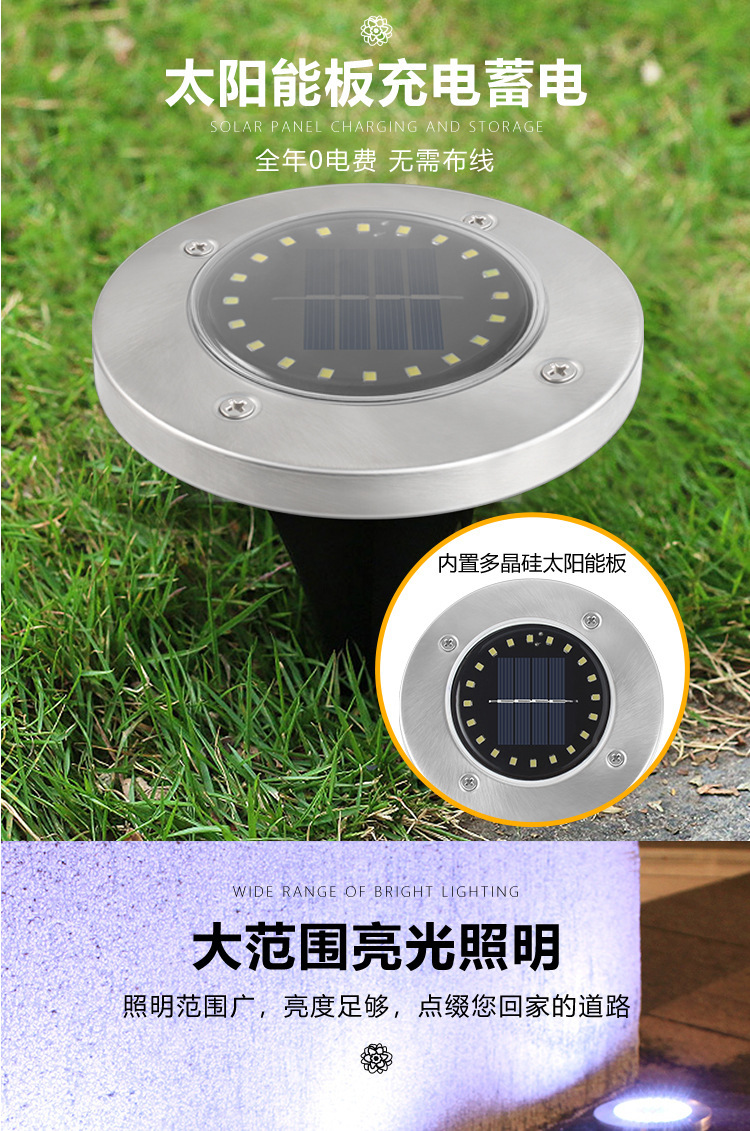Solar-powered ground lamp with 8LED stainless steel, new outdoor plug-in grass lamp, courtyard garden rainproof villa ground lamp pic 6
