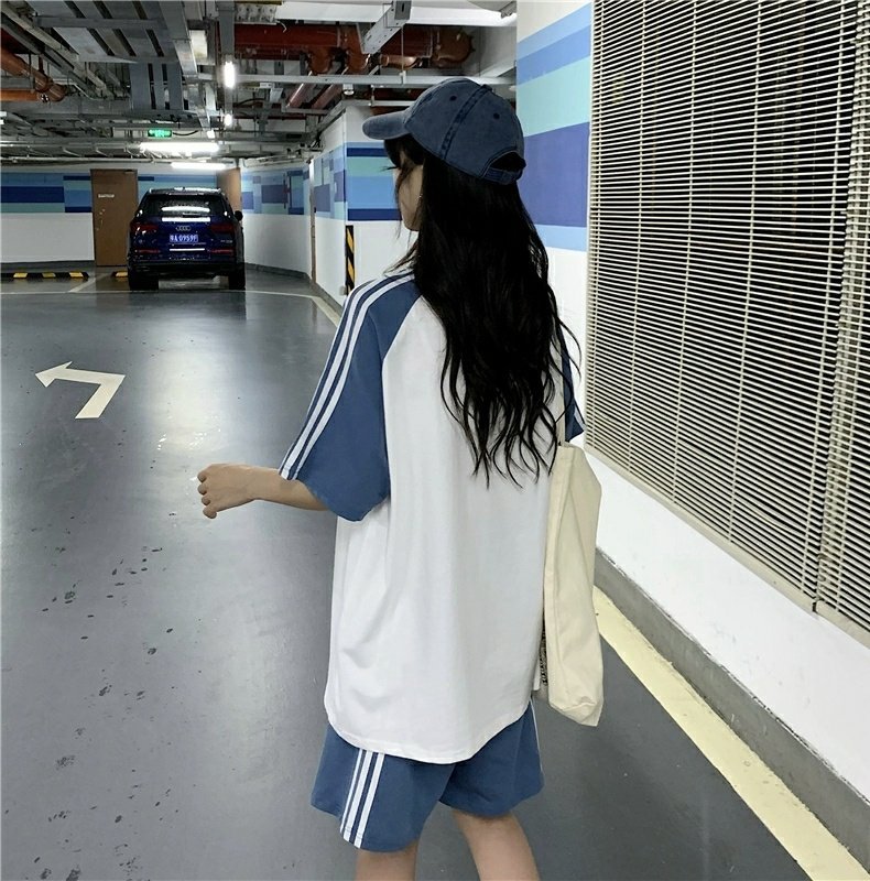 夏季跑步中考初中短袖休闲运动服套装女宽松短裤体育考试五分裤详情11