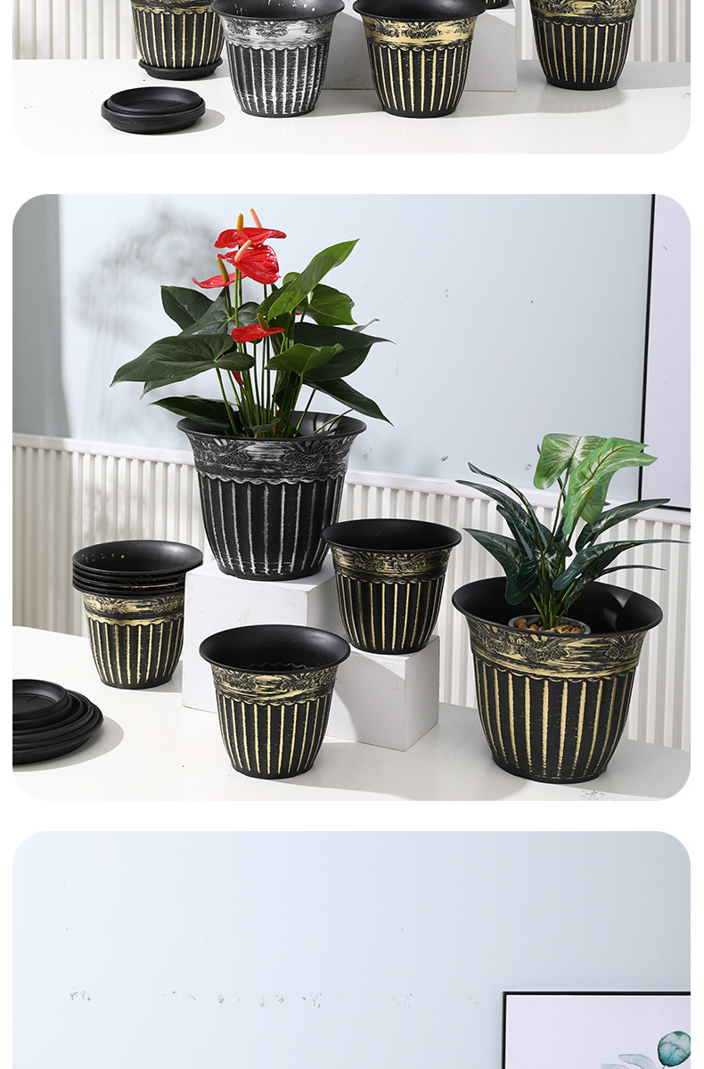 罗马柱花纹刷漆塑料花盆定制北欧风加厚树脂种植盆绿植控根加仑盆详情10