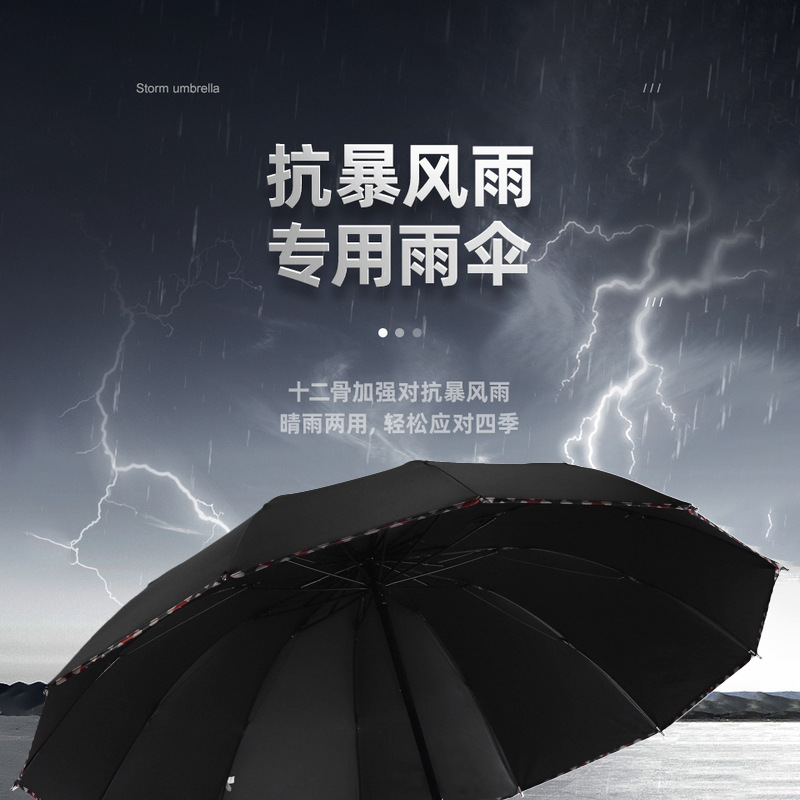 创意12骨黑胶商务伞广告礼品晴雨伞加大加固晴雨两用商务伞logo详情2